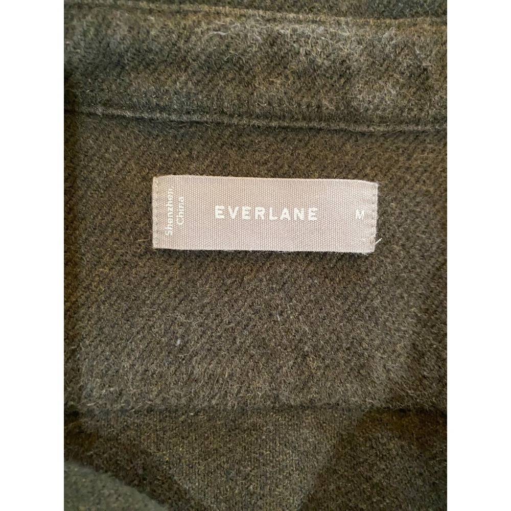 Everlane Flannel Overshirt Shirt Jacket Mens Medium Olive Green Heavy Cotton - Picture 5 of 8